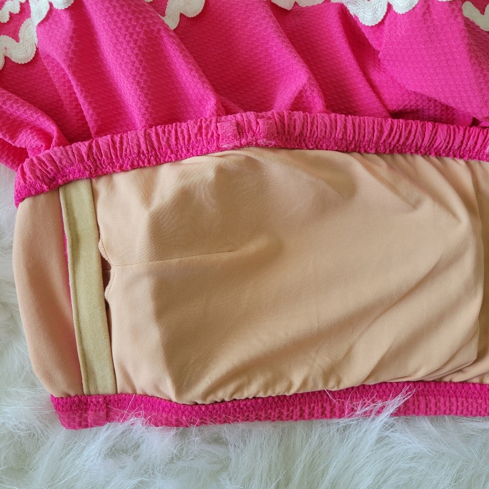 J. Crew Fiesta Ruffle High Waist 2 Piece Bikini Set S NWT Barbie Pink & White - Picture 6 of 14